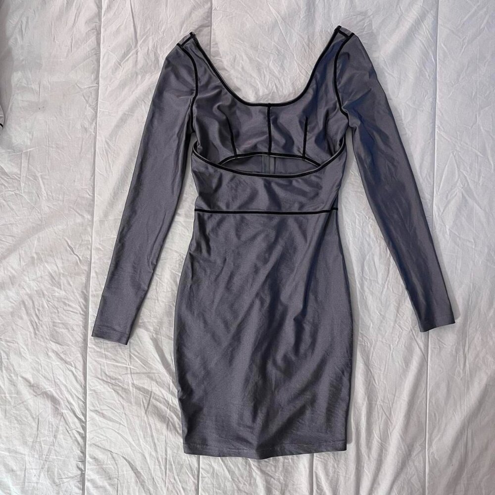 Silver and Black Stitch Cut Out Dress